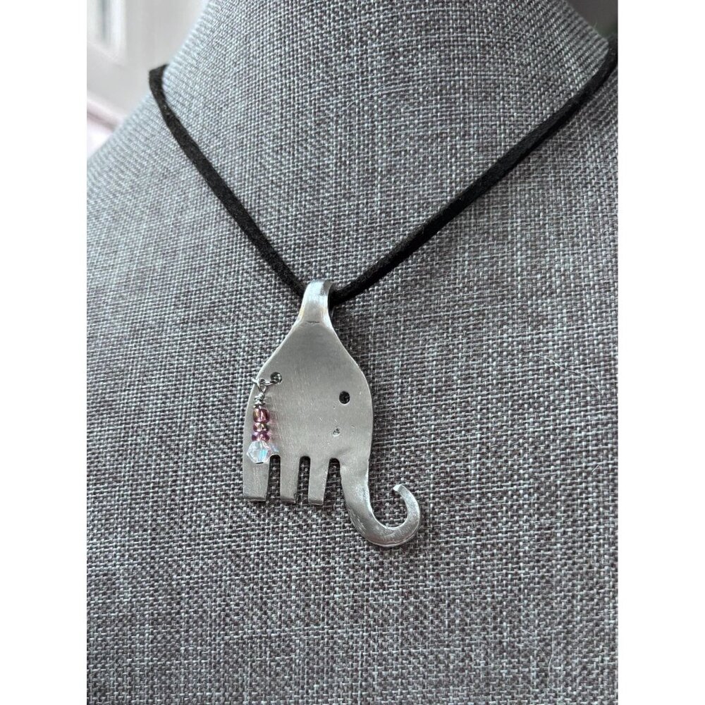 Handmade Elephant Pendant: silverware jewelry upcycled fork necklace